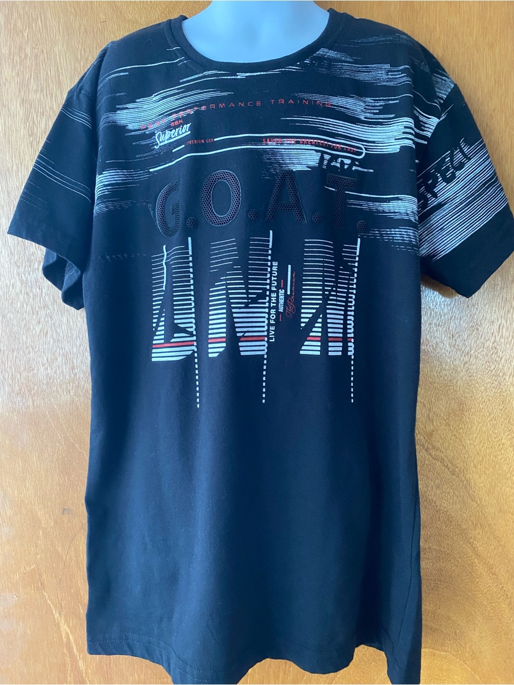 Galaxy By Harvic Black Graphic Short Sleeve Tee with White and Red Accents